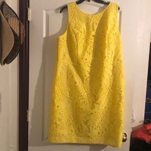 Talbots Yellow Leaf Lace Dress, 16W Fully Lined.Bust 44”, length 41.5”